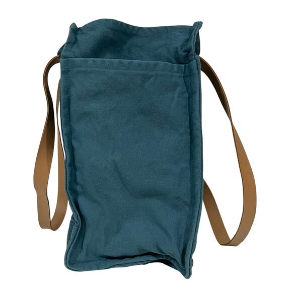 FEED Project Canvas Market Tote Shoulder Bag Blue with Leather Straps - Picture 6 of 8